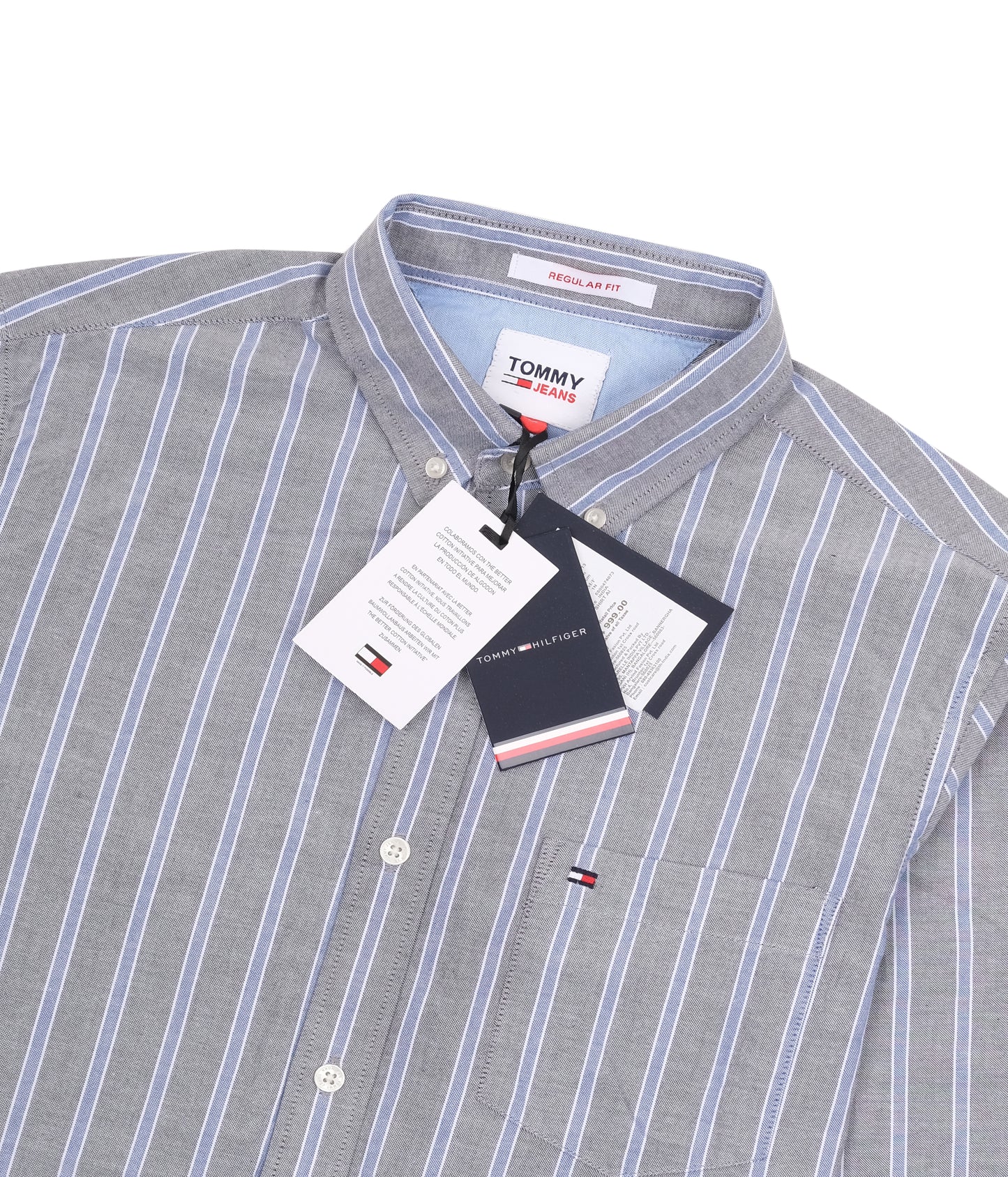 TOMMY HILFIGER Grey Blue Pinstripe Oxford Button-Down Shirt