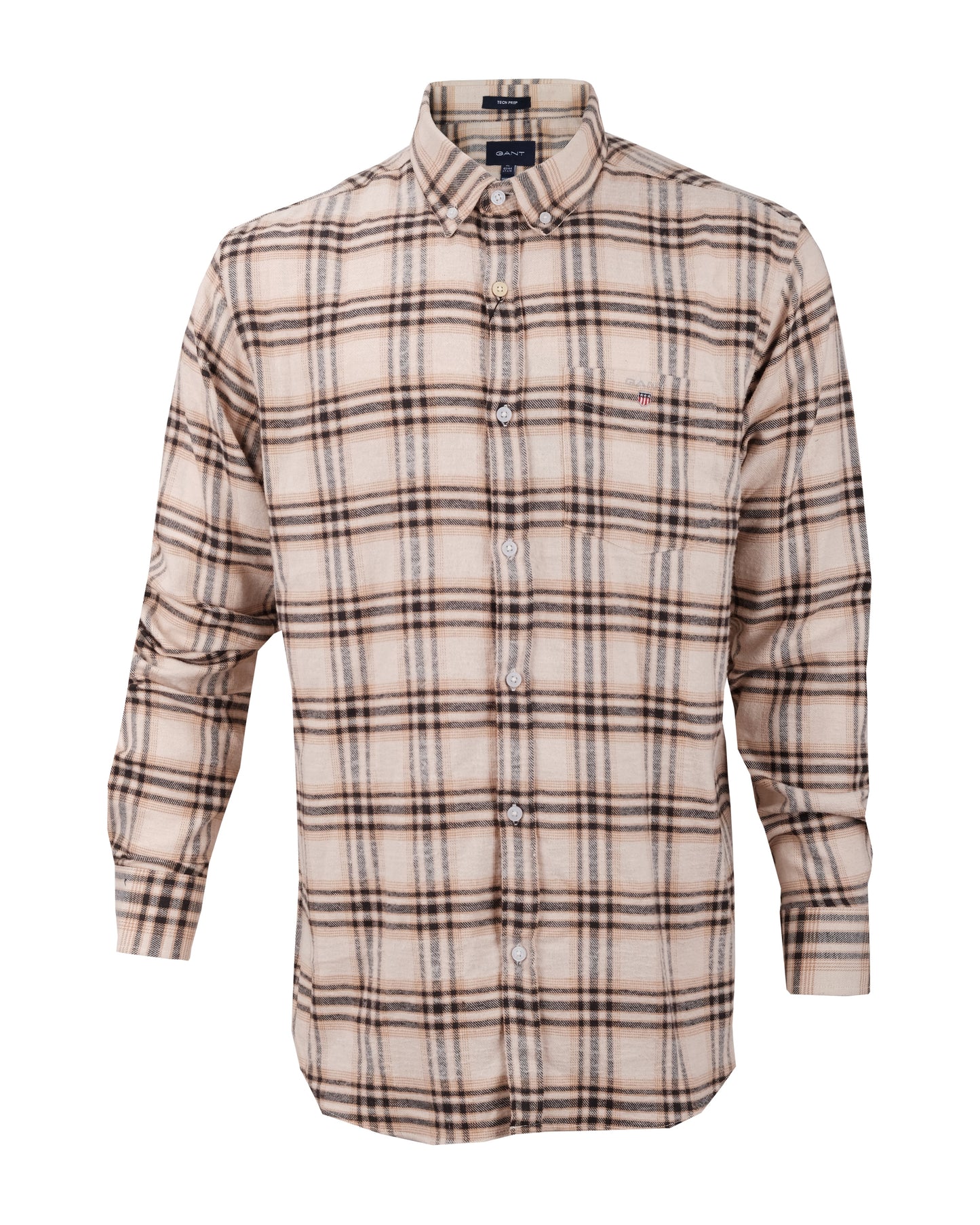 GANT Beige Brown Check Flannel Button-Down Long Sleeve Shirt