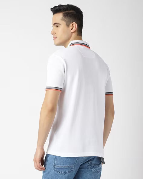 BOSS White Contrast Trim Polo Shirt