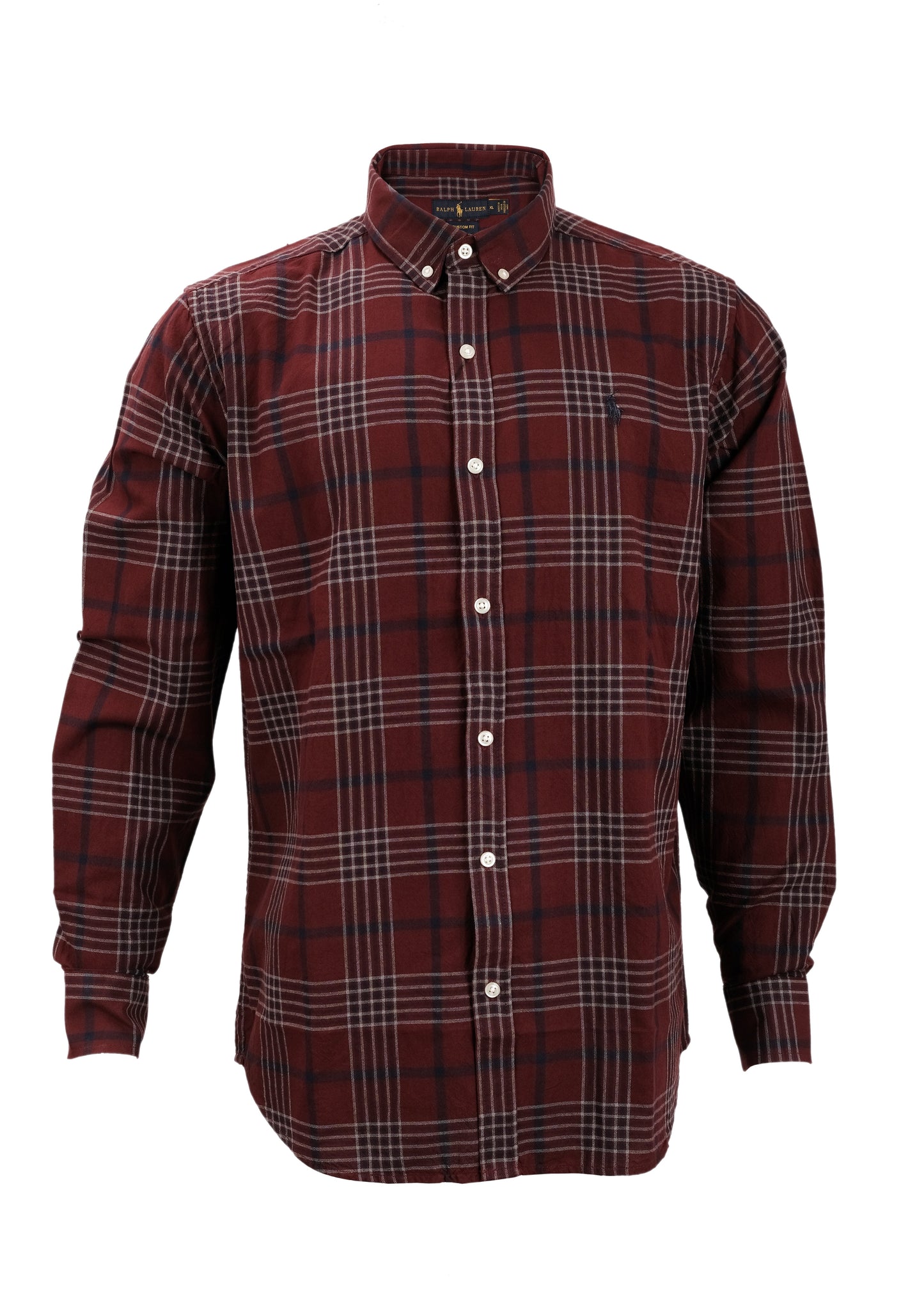 POLO RALPH LAUREN Burgundy Navy Long Sleeve Heritage Plaid Oxford Shirt