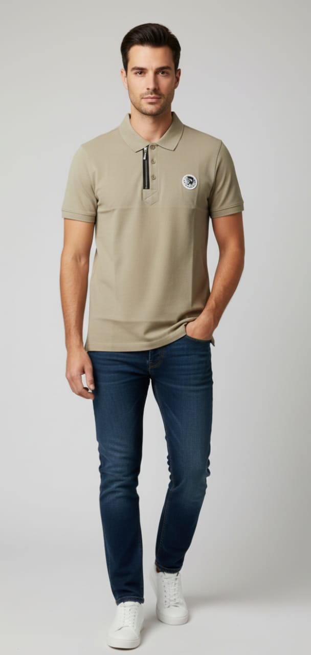 DIESEL Dune Mirage Tailored Fit Short Sleeve Zip Polo Shirt