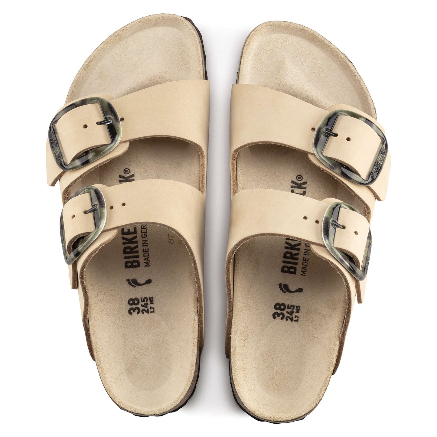 Birkenstock Arizona Big Buckle Nubuck Leather Sandal Beige Black