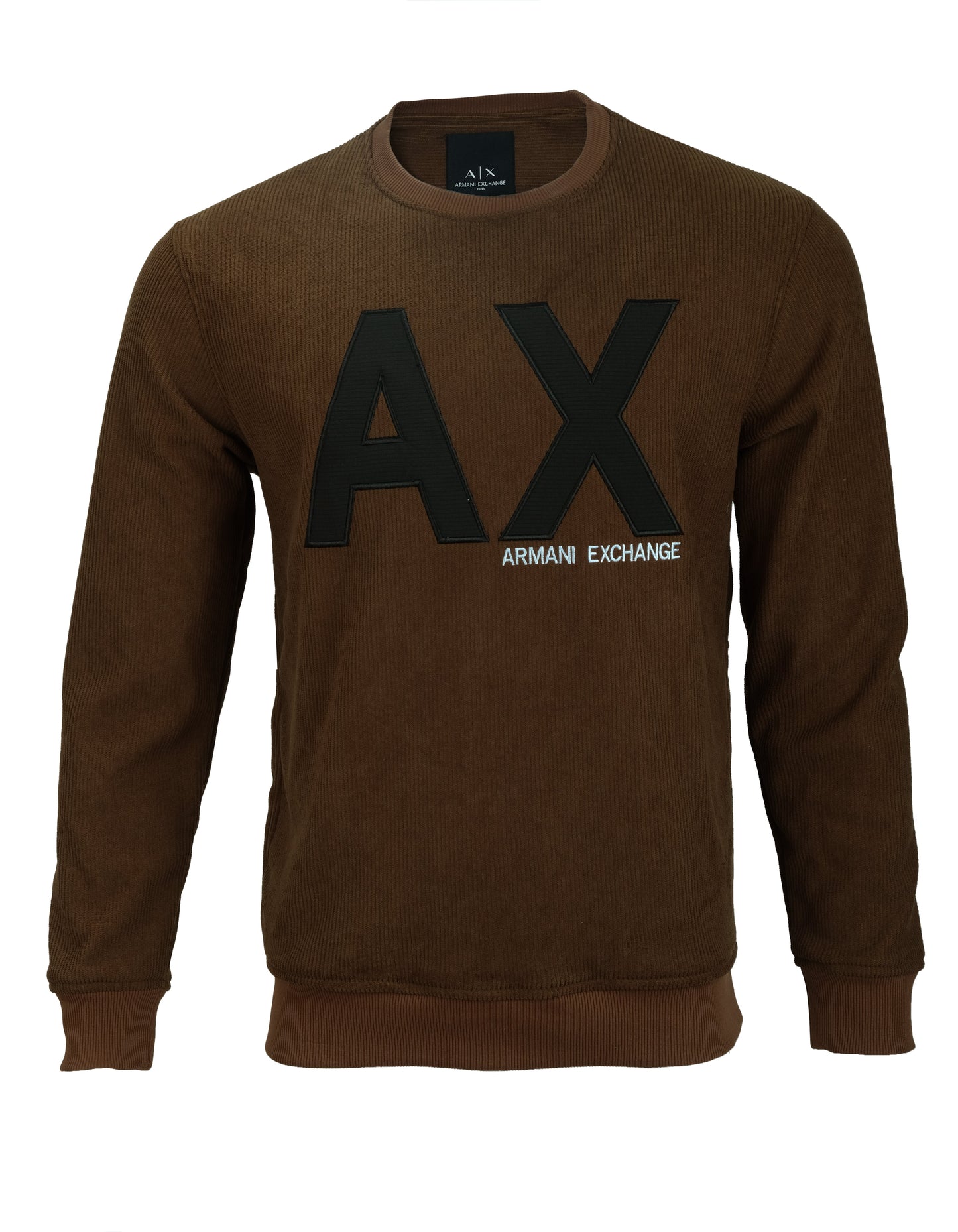 ARMANI EXCHANGE AX Brown Corduroy Logo Crewneck Sweatshirt
