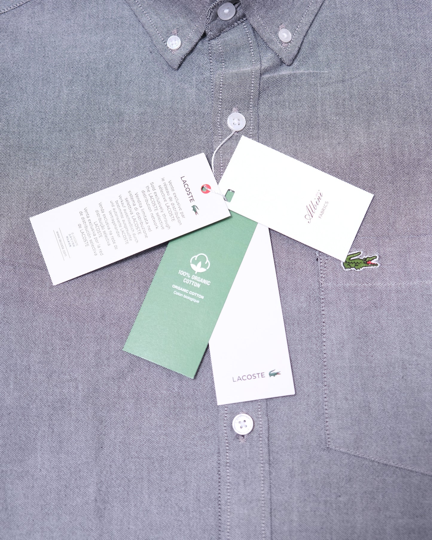 LACOSTE Grey Oxford Button-Down Long Sleeve Classic Fit Shirt