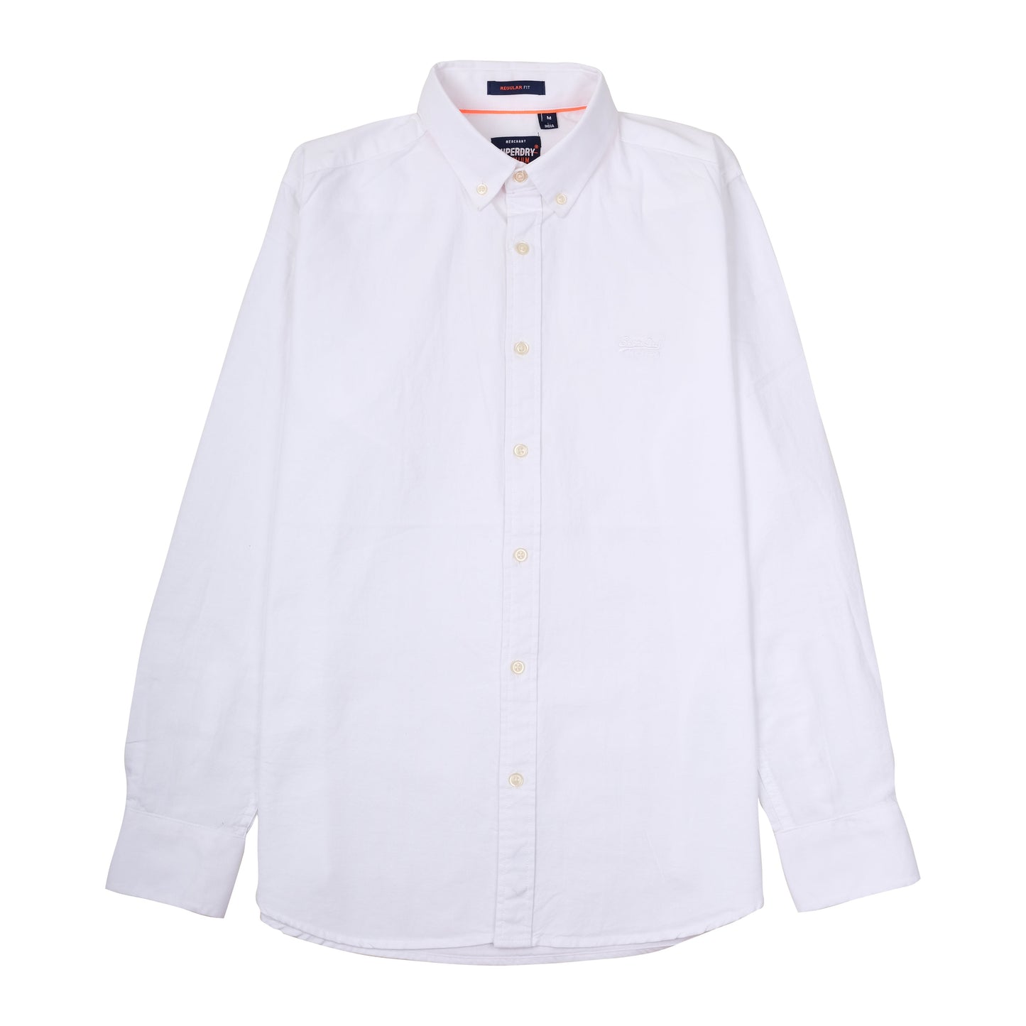 SUPERDRY White Essential Oxford Cotton Long Sleeve Button-Down Shirt