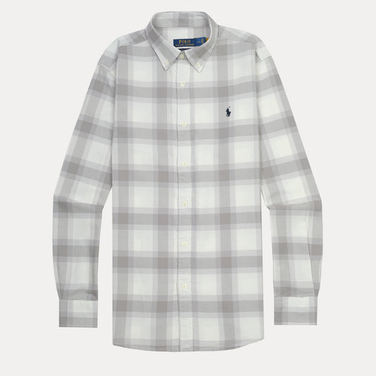 POLO RALPH LAUREN Silver Mist Custom Fit Long Sleeve Plaid Button-Up Shirt
