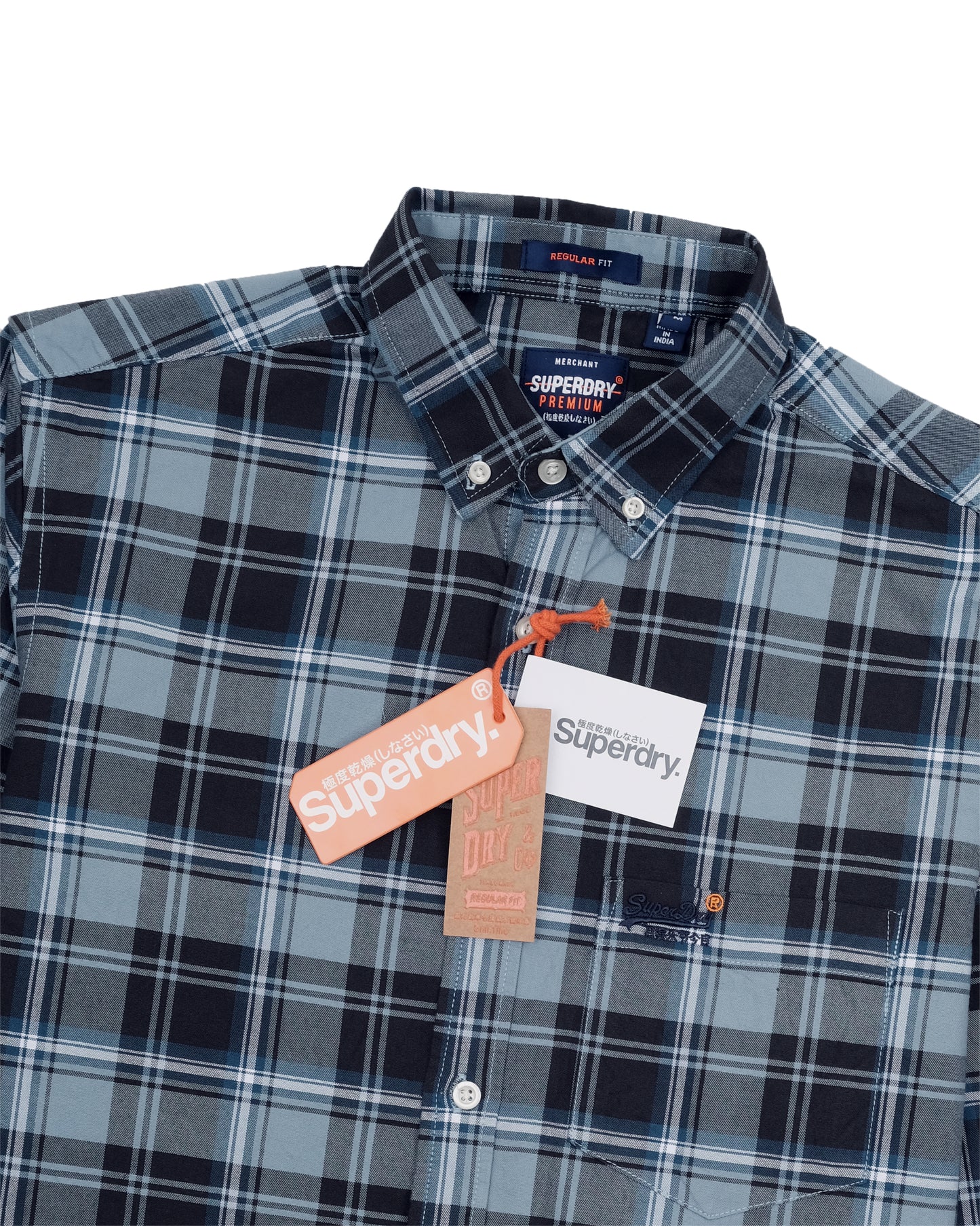 SUPERDRY Blue Black Checked Flannel Classic Long Sleeve Shirt