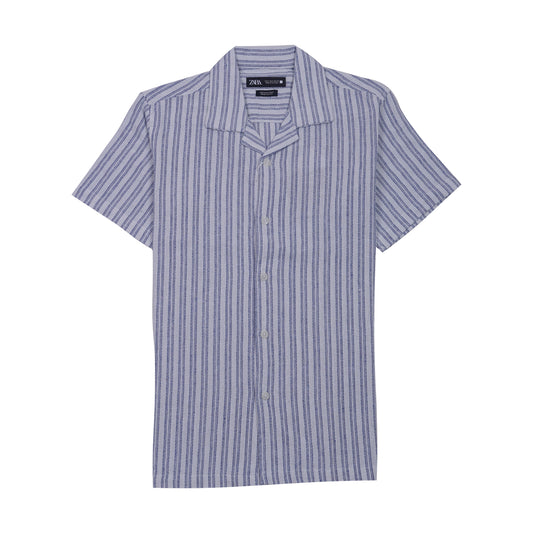 ZARA Serene Azure Tailored Fit Short Sleeve Button-Up Shirt