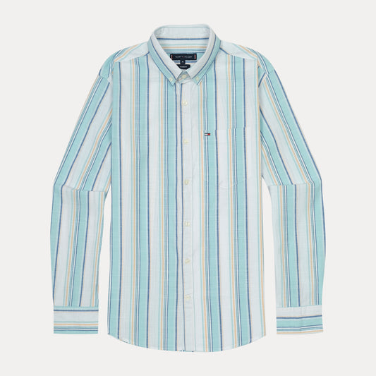 TOMMY HILFIGER Serene Aqua Tailored Fit Long Sleeve Button-Up Shirt