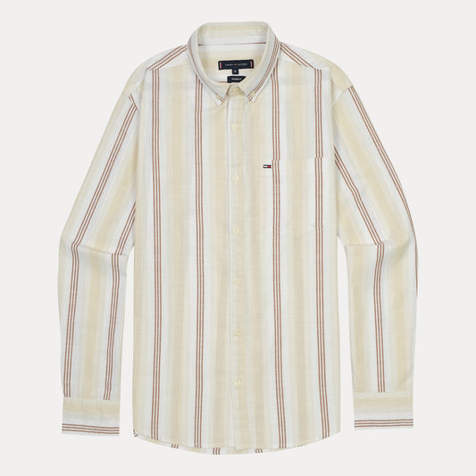 TOMMY HILFIGER Serene Pearl Tailored Fit Long Sleeve Striped Button-Up Shirt