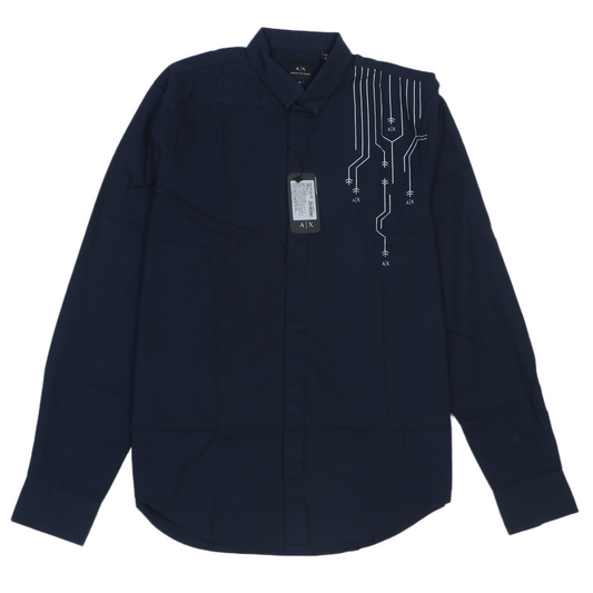 ARMANI EXCHANGE Luminous Indigo Tailored Fit Long Sleeve Button-Up Shirt