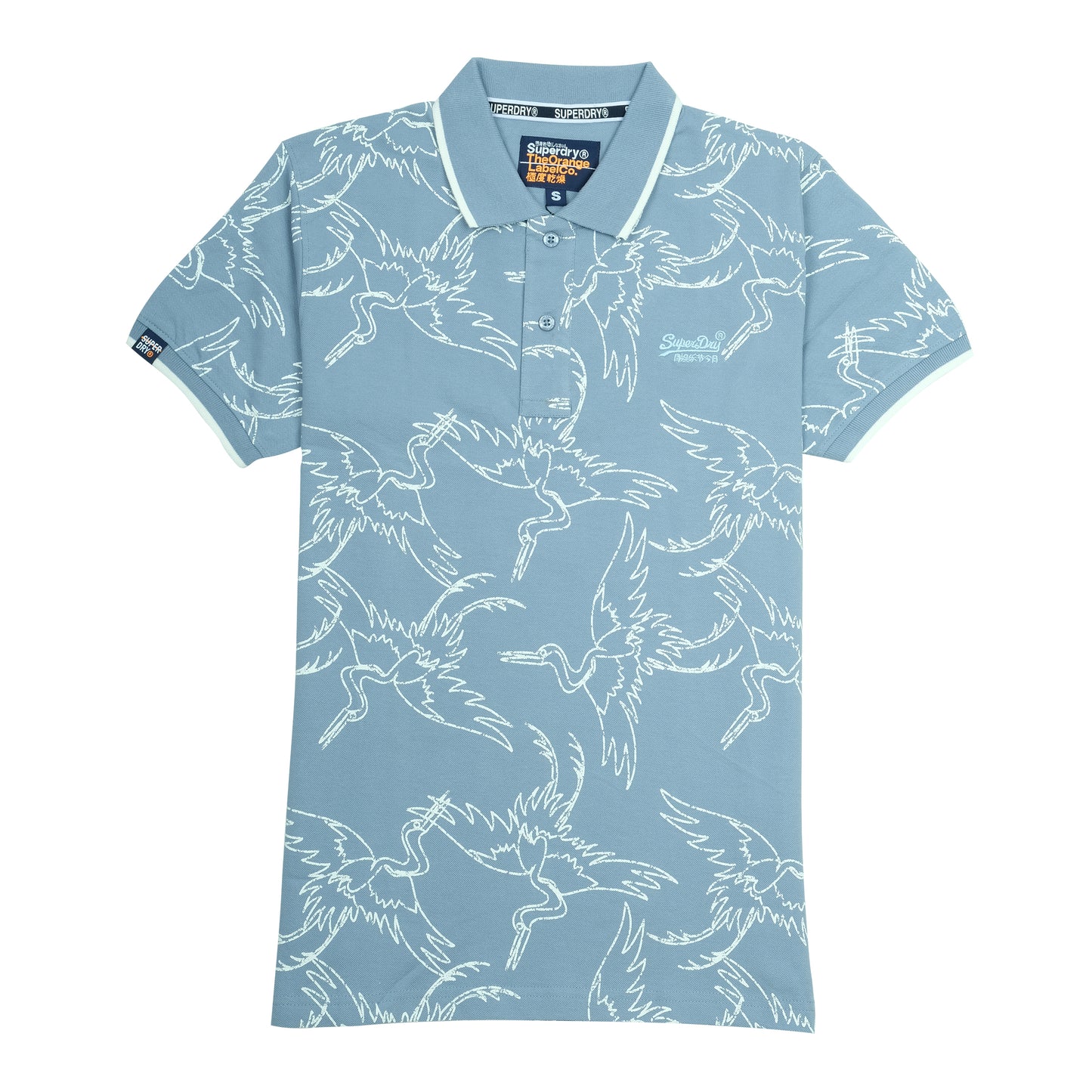 Superdry Sky Blue Crane Print Polo Shirt