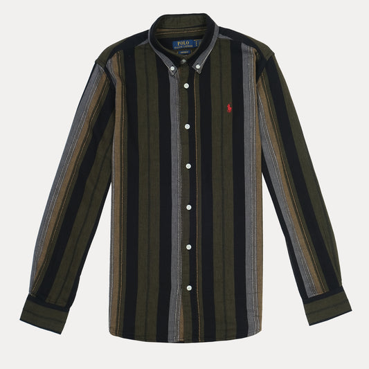 POLO RALPH LAUREN Enchanted Olive Tailored Fit Long Sleeve Striped Shirt