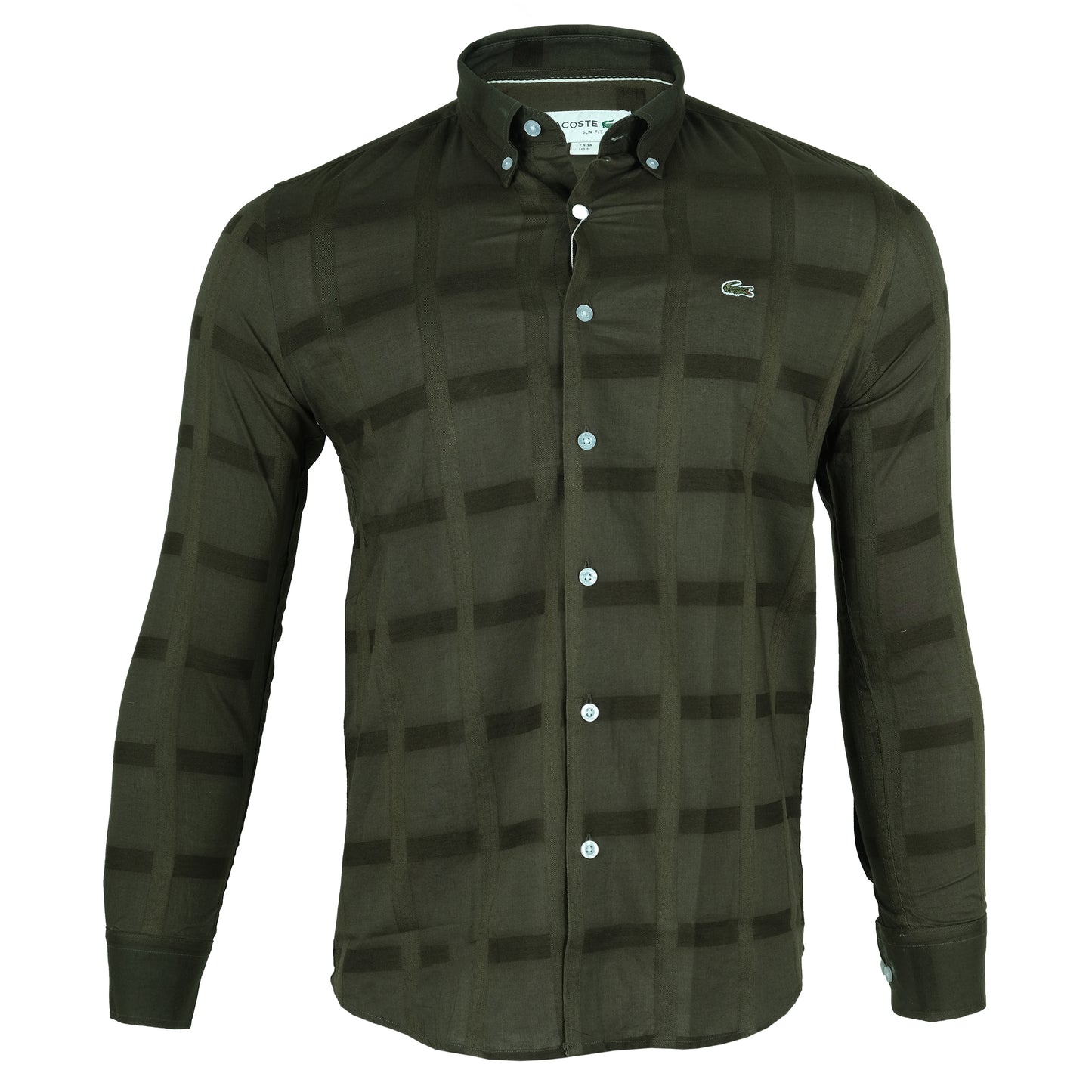 LACOSTE Olive Green Check Pattern Long Sleeve Shirt
