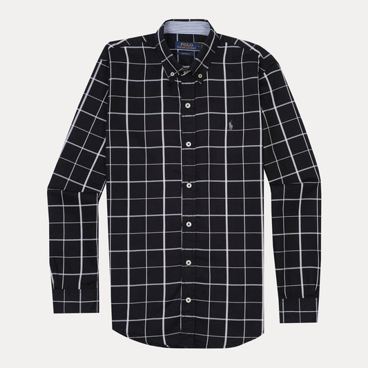 POLO RALPH LAUREN Mystic Ash Custom Fit Long Sleeve Checkered Shirt