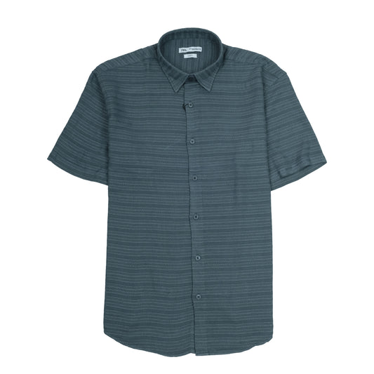 ZARA Mystic Ash Slim Fit Short Sleeve Textured Shirt