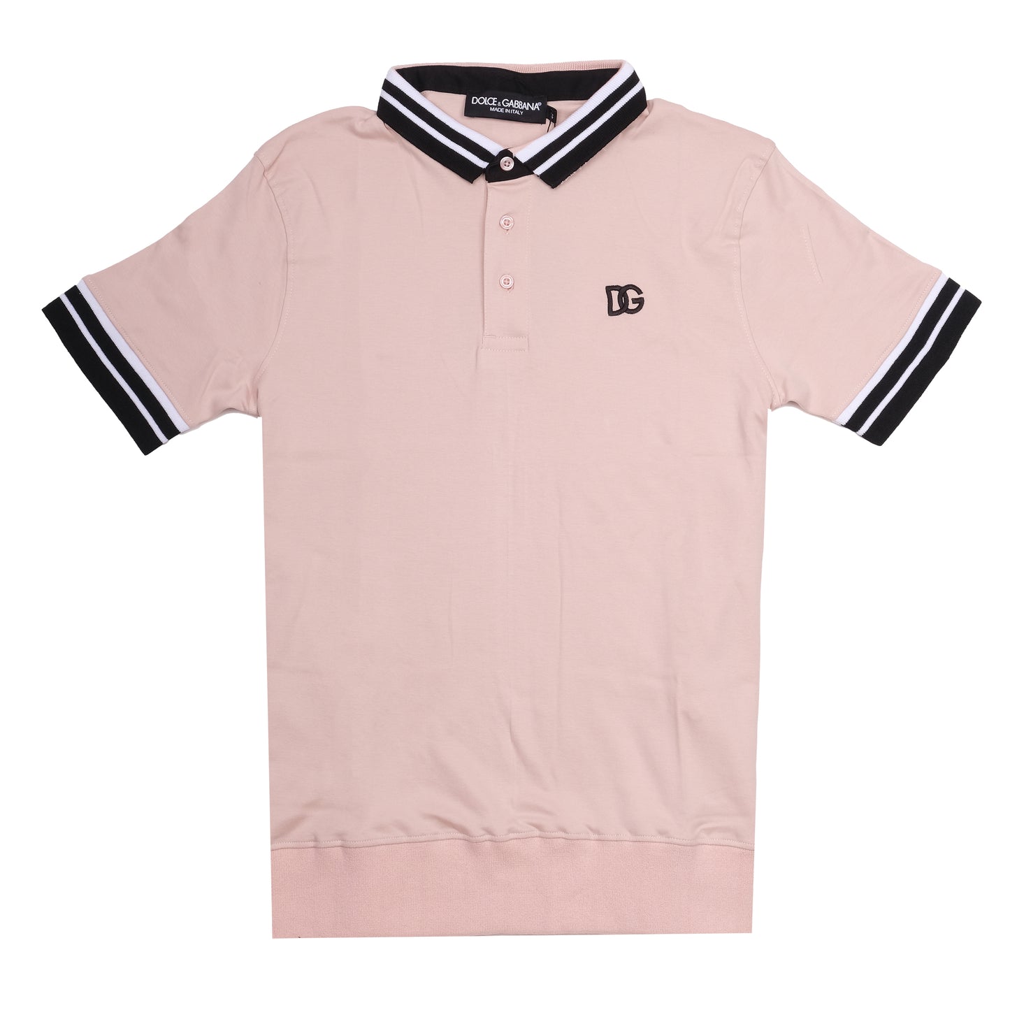 DOLCE&GABBANA Blush Pink Striped Collar Polo Shirt