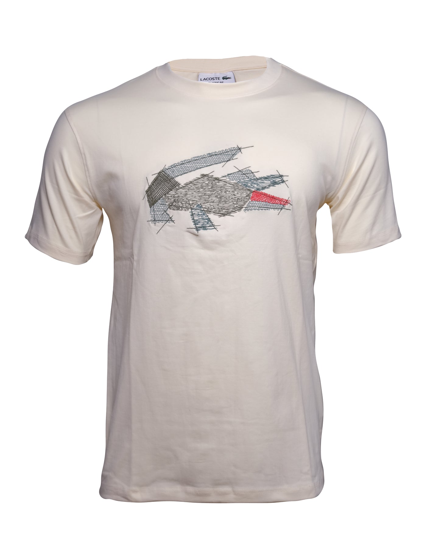 LACOSTE Off-White Abstract Croc Sketch Graphic Crewneck T-shirt