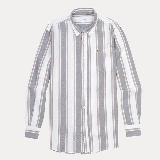 LACOSTE Twilight Sand Relaxed Fit Long Sleeve Button-Up Shirt