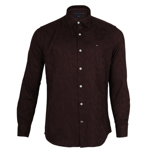TOMMY HILFIGER Burgundy Wine Modern Fit Patterned Long Sleeve Shirt
