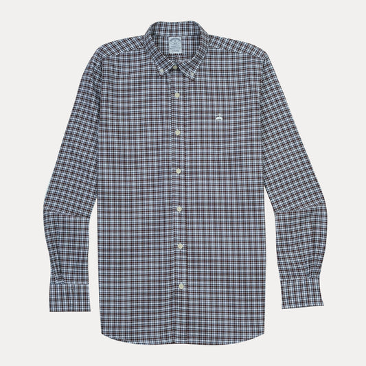 BROOKS BROTHERS Warm Chestnut Check Regent Fit Long Sleeve Button-Down Shirt