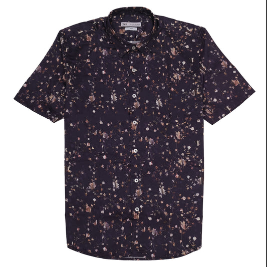 ZARA Midnight Blossom Slim Fit Short Sleeve Casual Shirt
