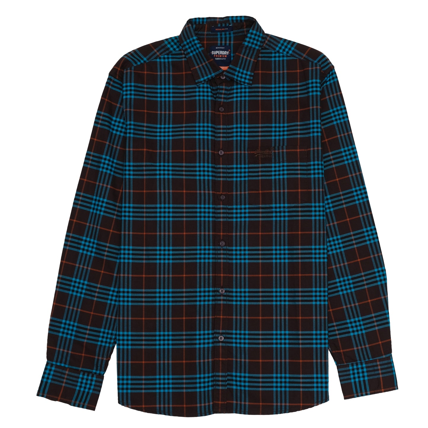 SUPERDRY Brown and Blue Check Flannel Long Sleeve Shirt