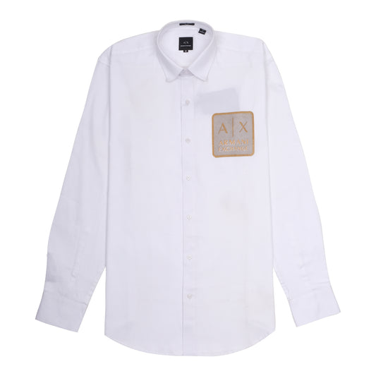 ARMANI EXCHANGE Pure Snow Classic Fit Logo Patch Dress Shirt