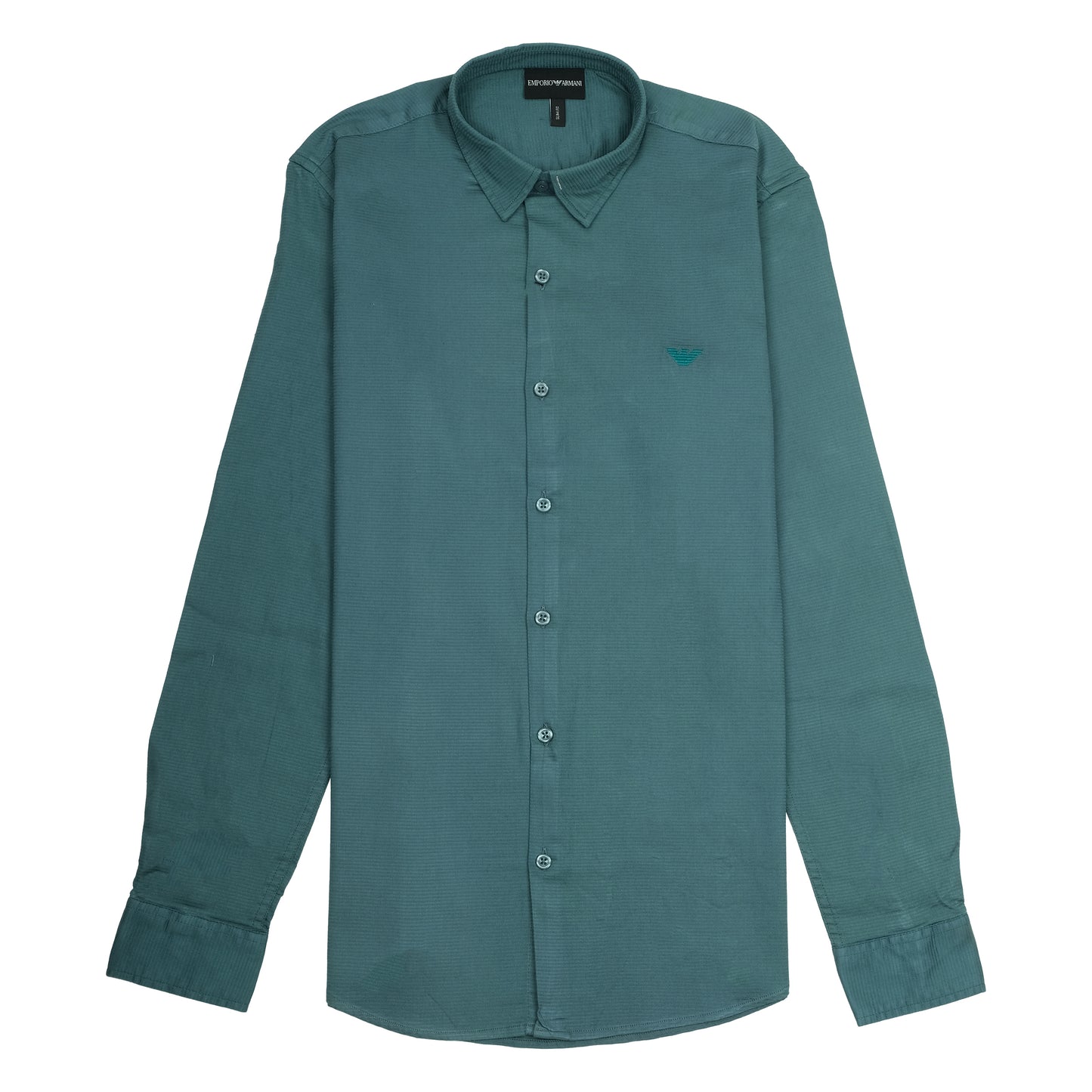 EMPORIO ARMANI Oceanic Teal Slim Fit Textured Long Sleeve Shirt