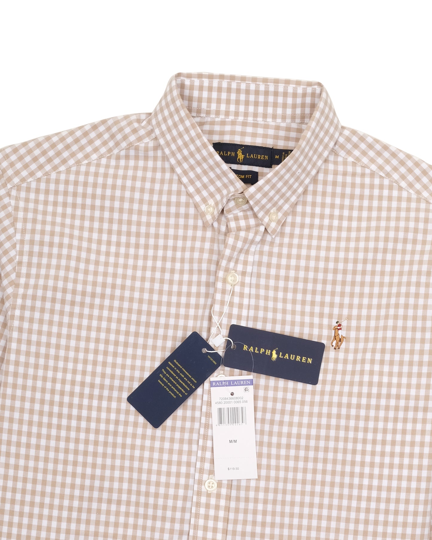 RALPH LAUREN Beige Gingham Check Classic Fit Long Sleeve Oxford Shirt