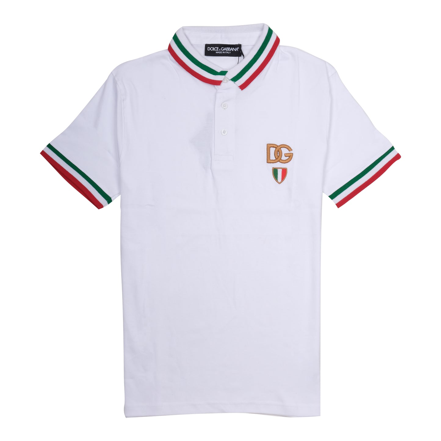 DOLCE&GABBANA White Polo with Italian Flag Trim