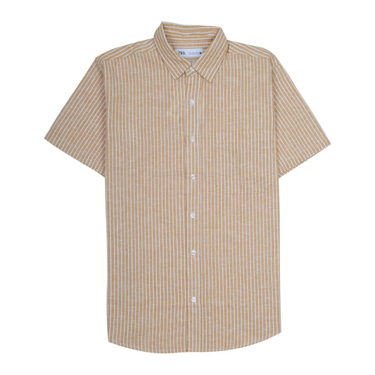 ZARA Golden Sunrise Easy Fit Short Sleeve Linen Shirt