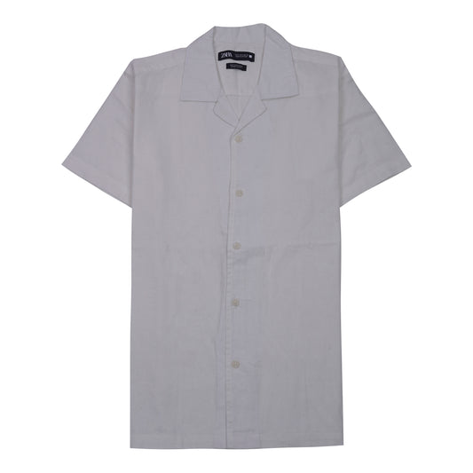 ZARA Glimmering Quartz Classic Fit Short Sleeve Linen Shirt