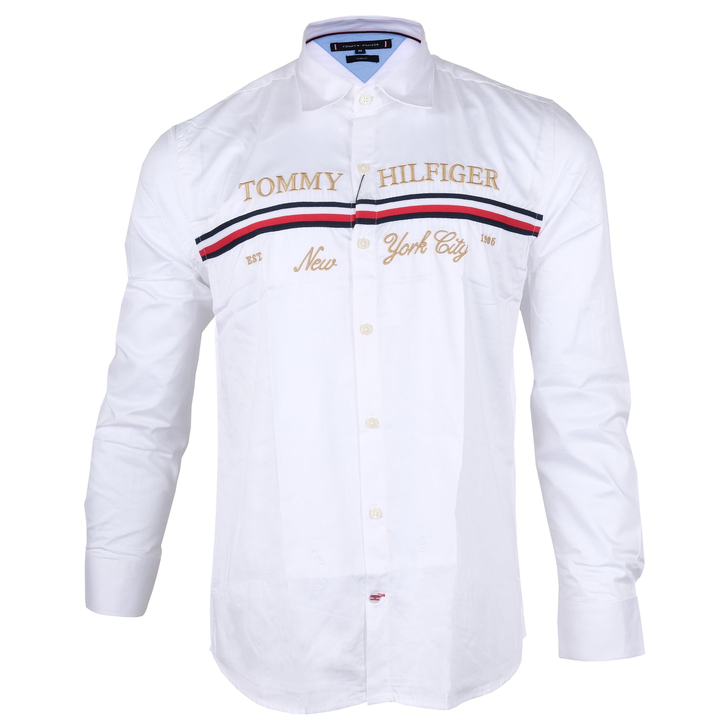 TOMMY HILFIGER Snowy Pearl Classic Fit Long Sleeve Striped Logo Shirt