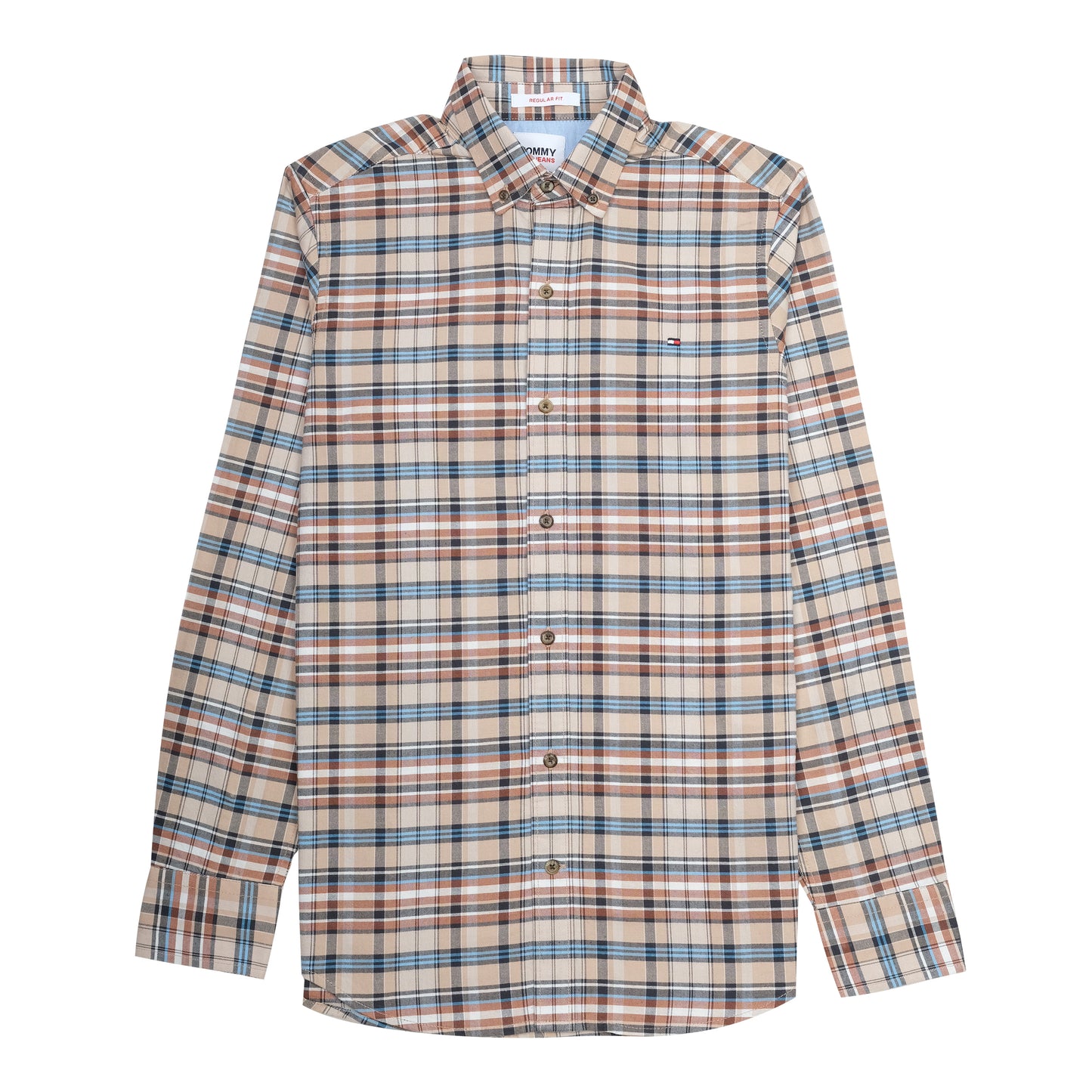 TOMMY Jeans Regular Fit Beige Plaid Button-Up Shirt