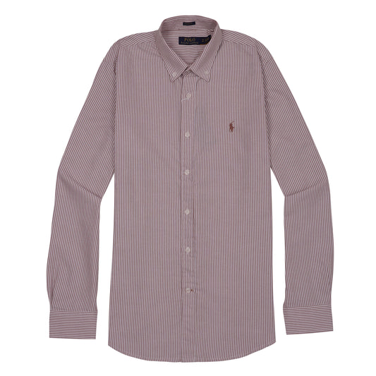 POLO RALPH LAUREN Blazing Coral Classic Fit Long Sleeve Striped Shirt