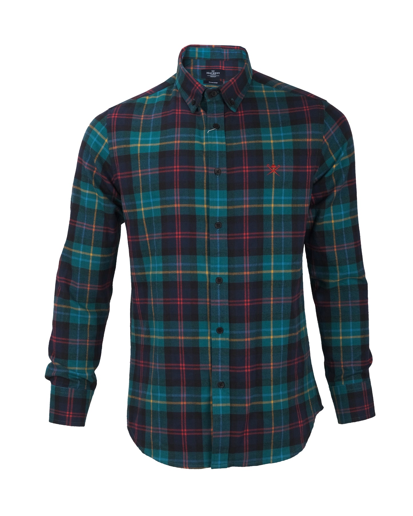 HACKETT LONDON Teal Black Multi Check Long Sleeve Flannel Shirt