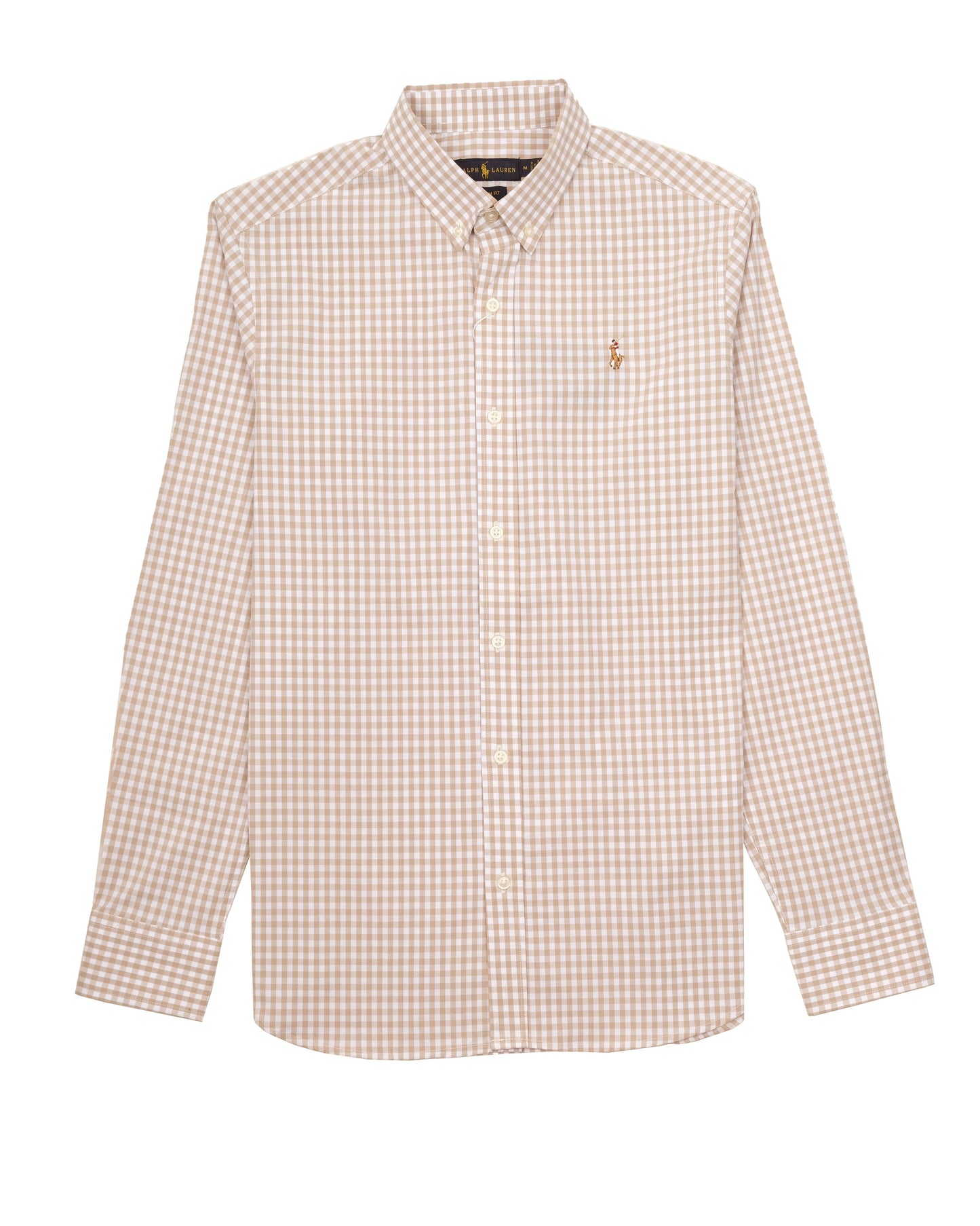 RALPH LAUREN Beige Gingham Check Classic Fit Long Sleeve Oxford Shirt