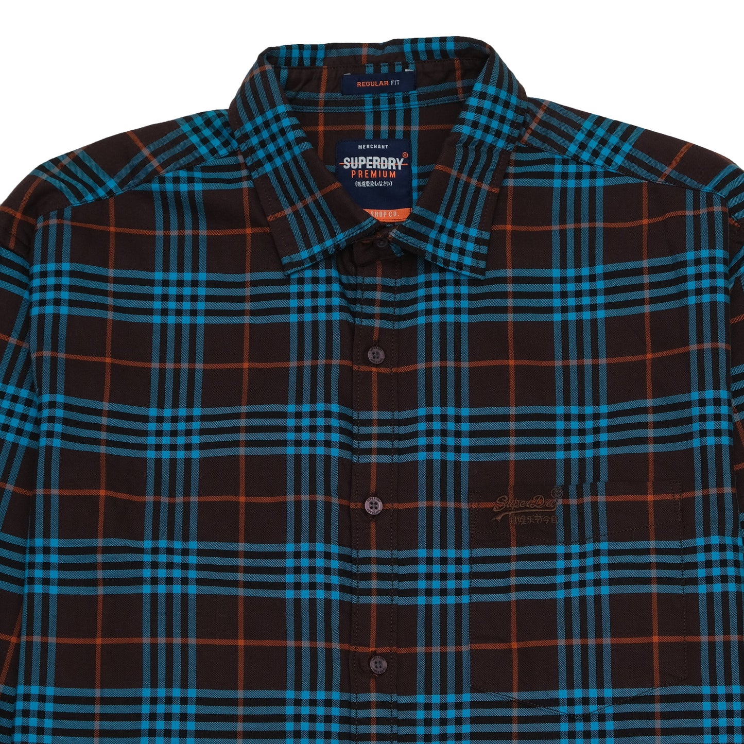 SUPERDRY Brown and Blue Check Flannel Long Sleeve Shirt