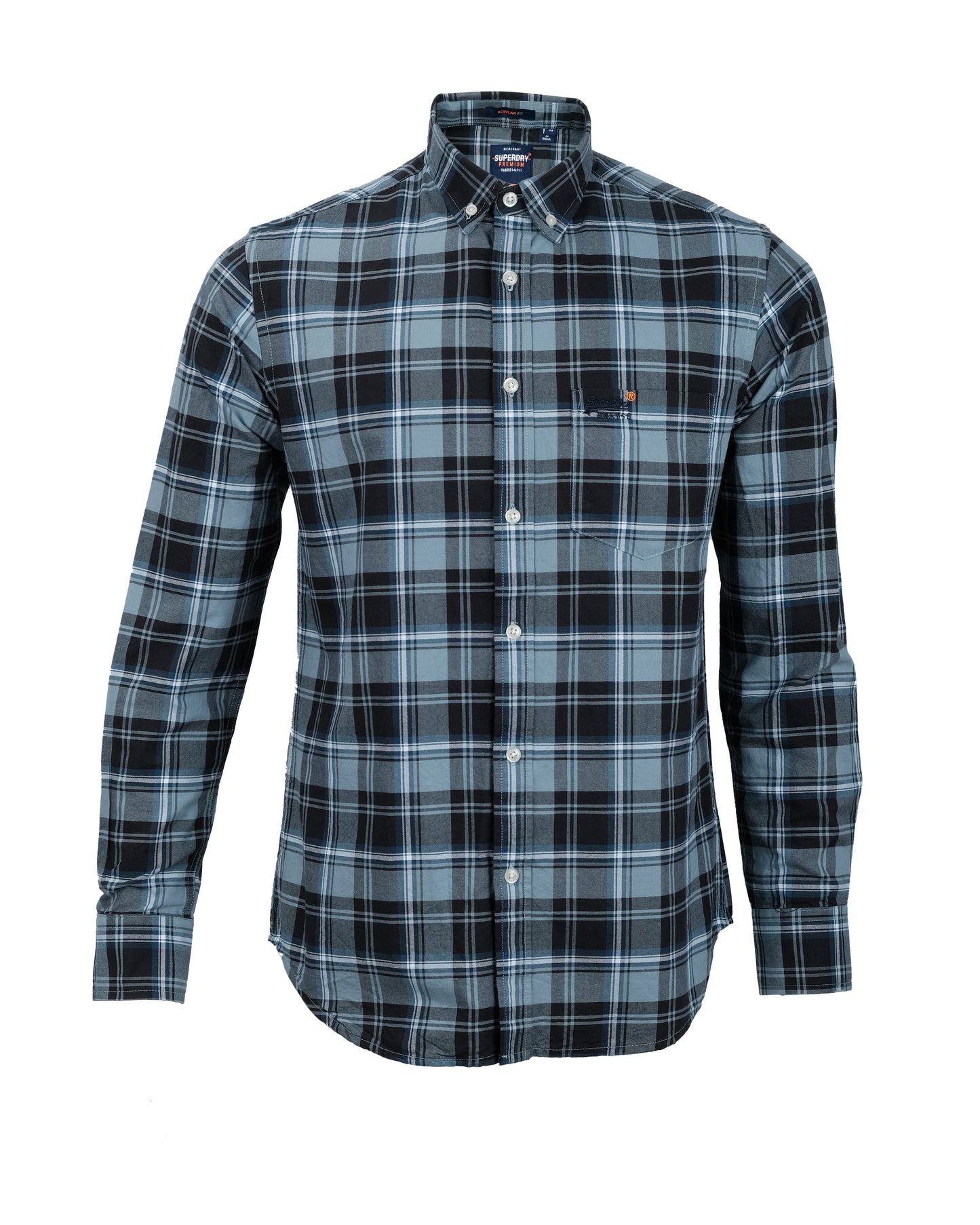 SUPERDRY Blue Black Checked Flannel Classic Long Sleeve Shirt