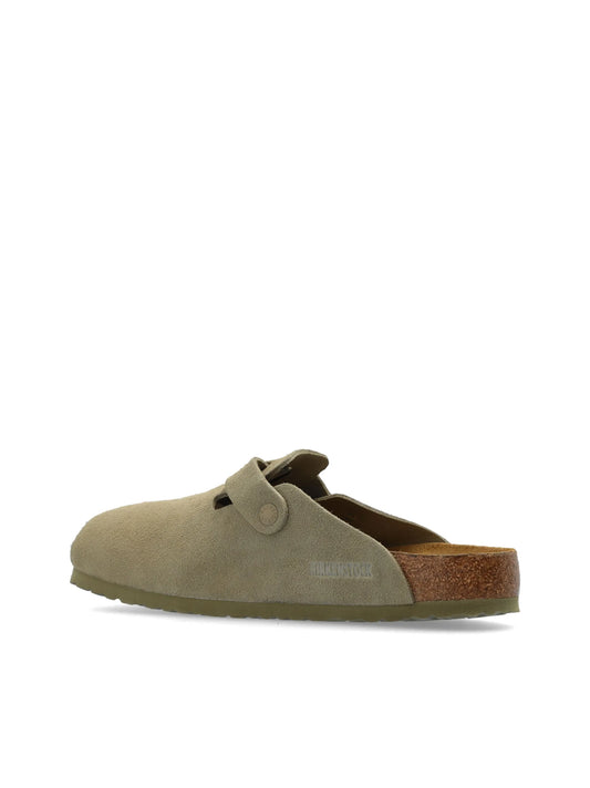 BIRKENSTOCK Sagewood Suede Clog with Buckle in Fern Green