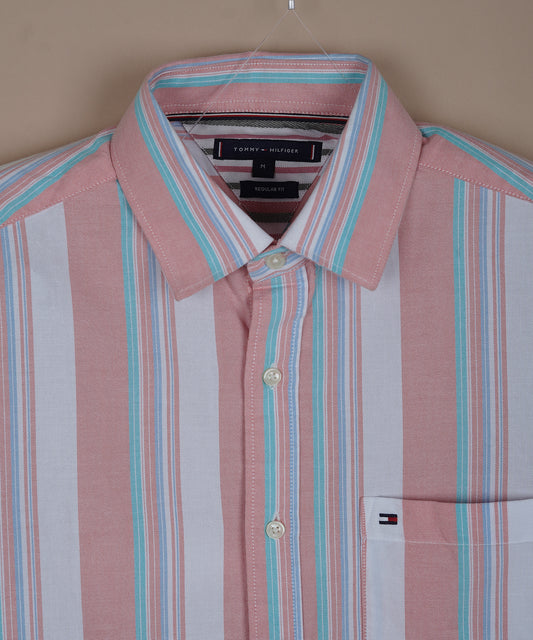 TOMMY HILFIGER Radiant Coral Tailored Fit Long Sleeve Button-Up Shirt