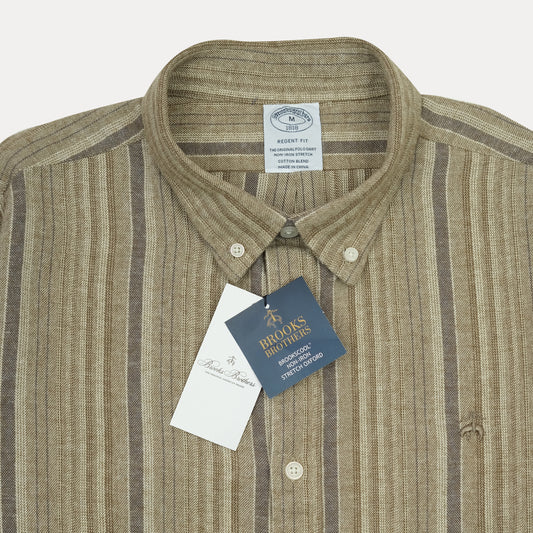 BROOKS BROTHERS Serene Sand Tailored Fit Long Sleeve Striped Shirt