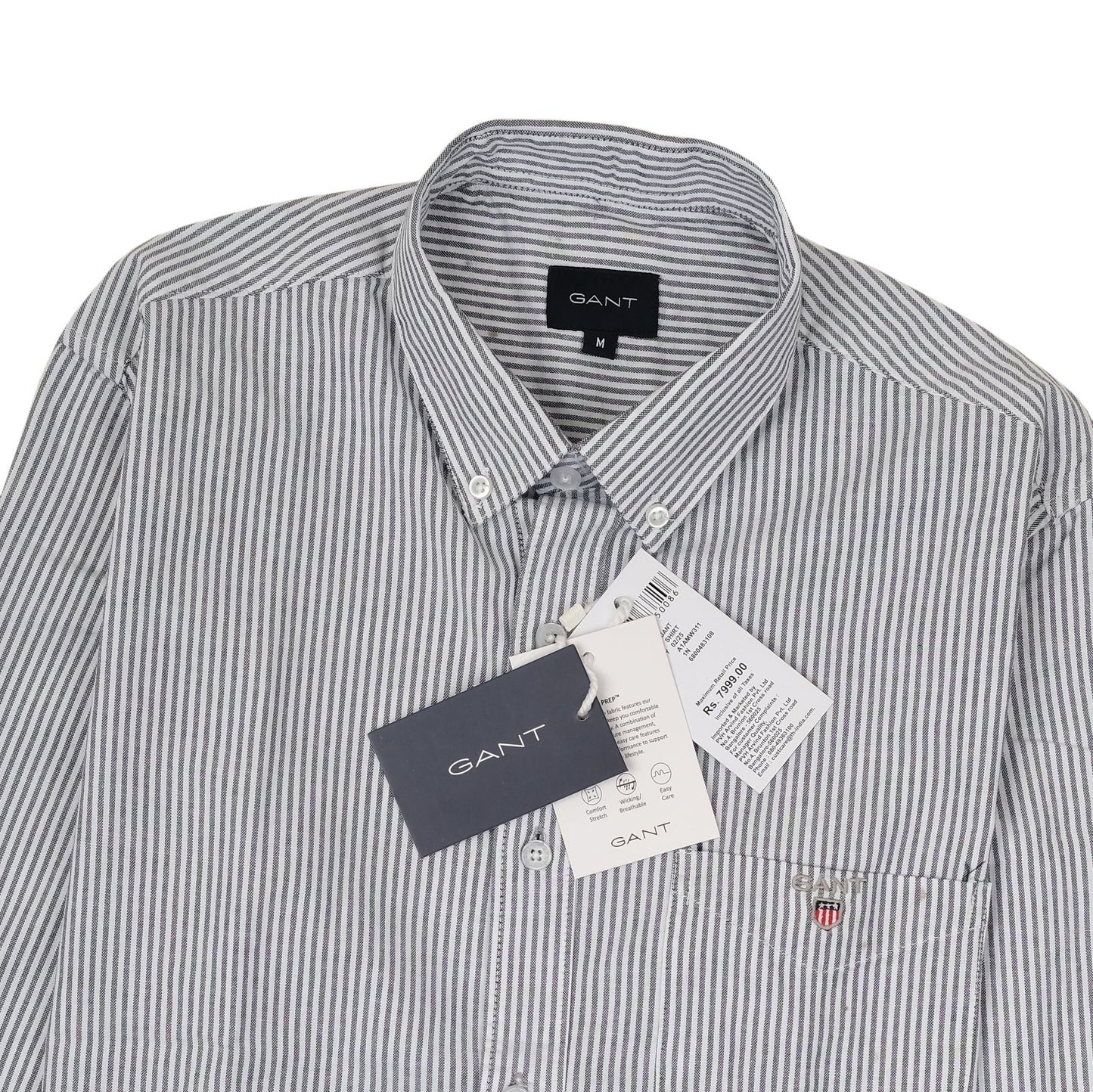 GANT Navy White Pinstripe Classic Button-Down Oxford Shirt