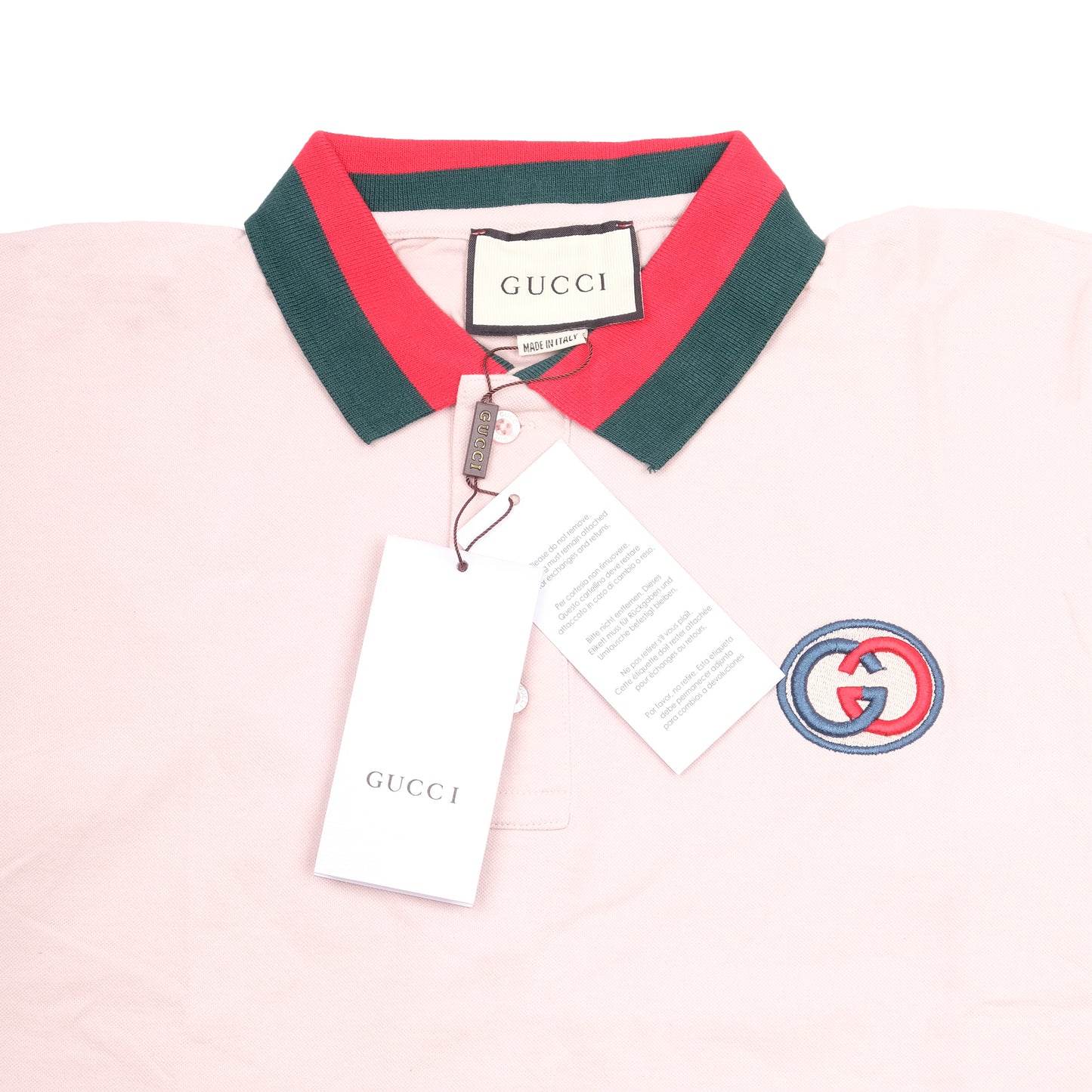 GUCCI Pink Cotton Polo Shirt with Red and Green Stripes