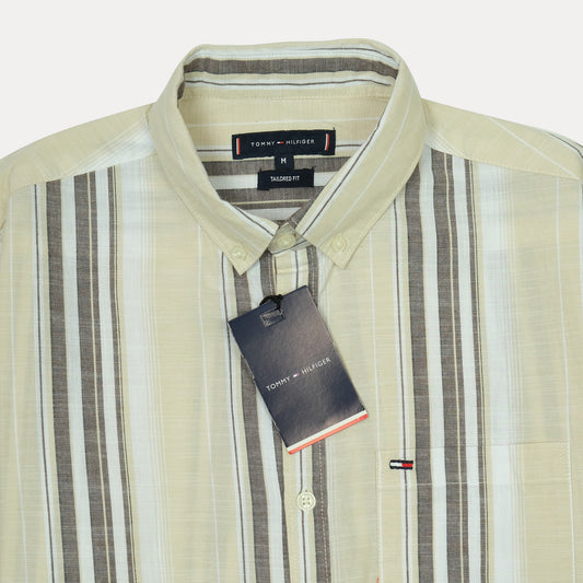 TOMMY HILFIGER Sandstone Silk-Smooth Tailored Fit Long Sleeve Striped Shirt