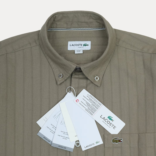 LACOSTE Mystic Olive Tailored Fit Long Sleeve Striped Shirt