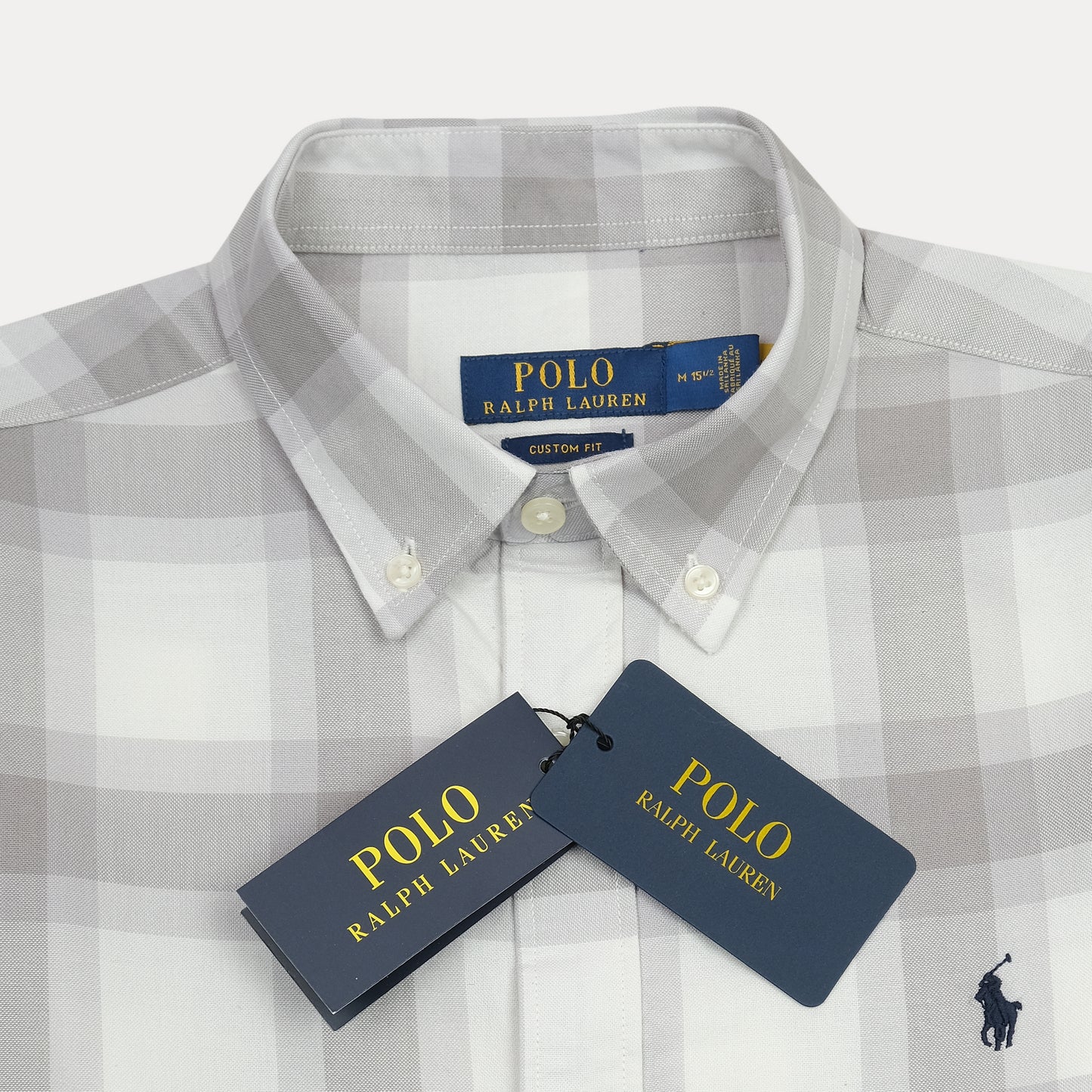 POLO RALPH LAUREN Silver Mist Custom Fit Long Sleeve Plaid Button-Up Shirt