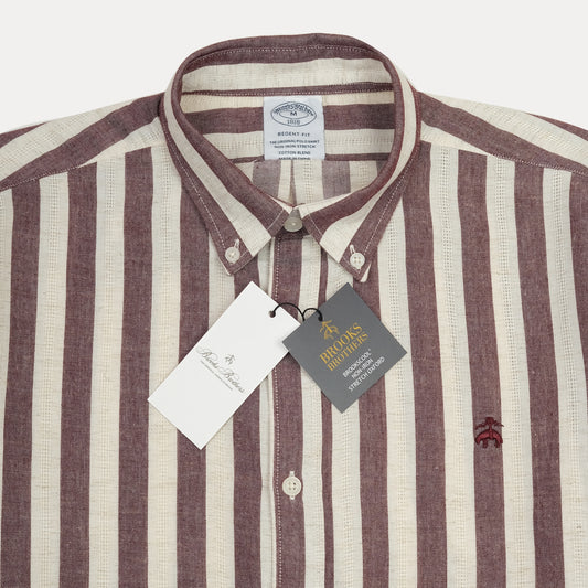 BROOKS BROTHERS Rustic Plum Tailored Fit Long Sleeve Striped Shirt