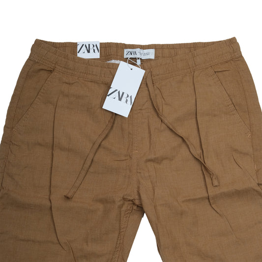 ZARA Embered Copper Easy Fit Linen-Blend Drawstring Trousers